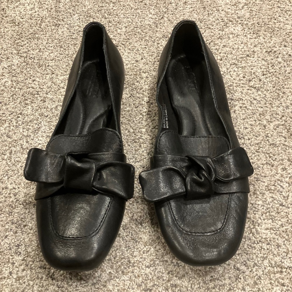 Born Khelbzz Black Leather Bow Loafers Square Toe Flats Womens 8M
